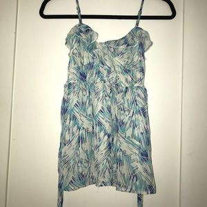 Blue and white tie back tank top